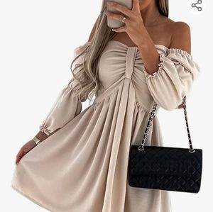 Off the shoulder taupe dress. Only tried on once.